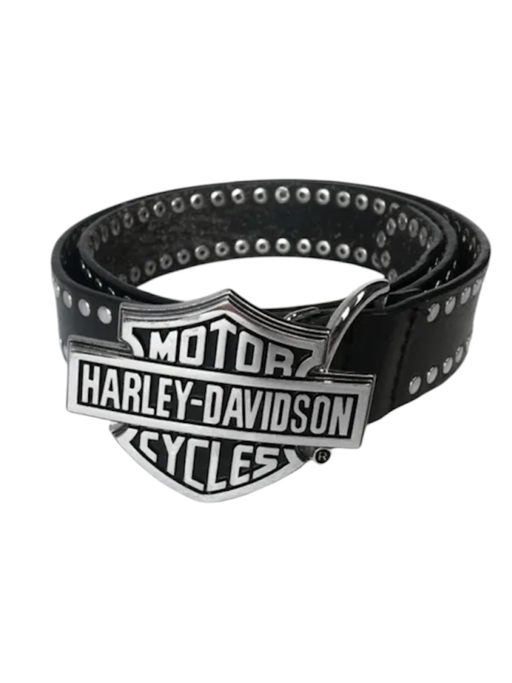 Vintage Harley-Davidson Black Leather Belt with Silver Logo Buckle